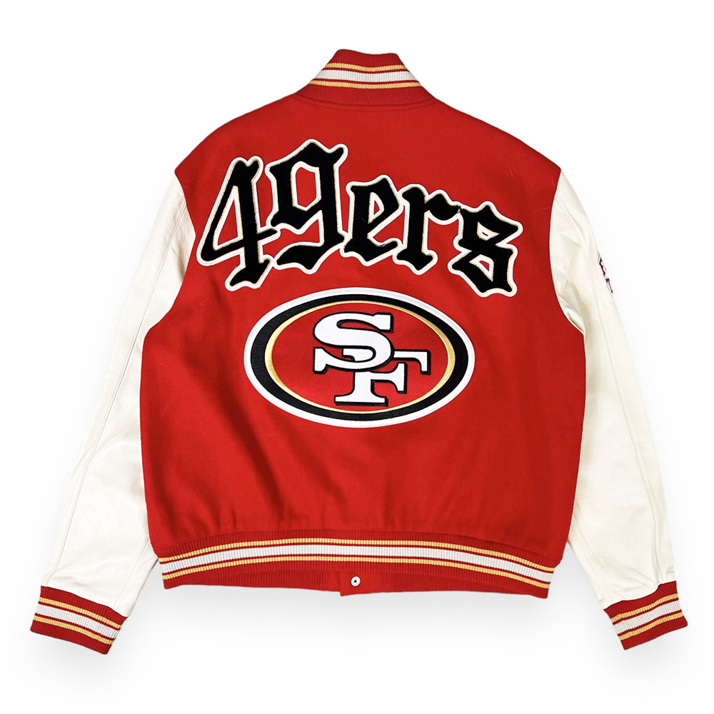 JH San Francisco 49ers Red and Off White Varsity Jacket - Image 4