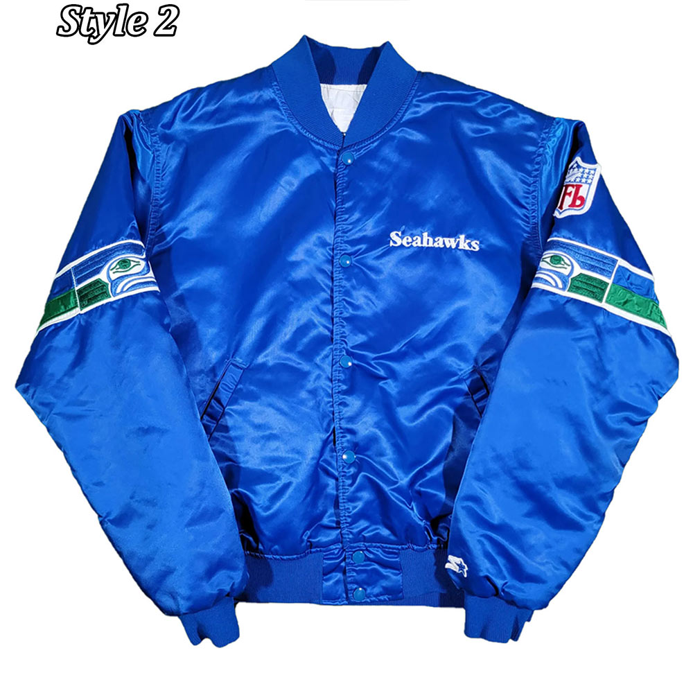 Seattle Seahawks 80s Bomber Blue Satin Jacket - Image 8