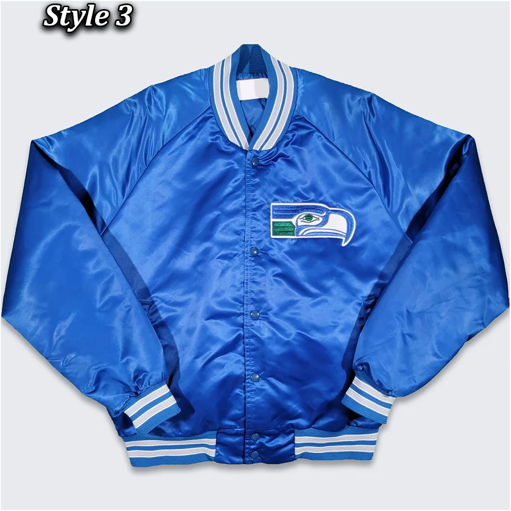 Seattle Seahawks 80s Bomber Blue Satin Jacket - Image 3