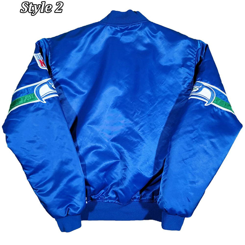 Seattle Seahawks 80s Bomber Blue Satin Jacket - Image 5