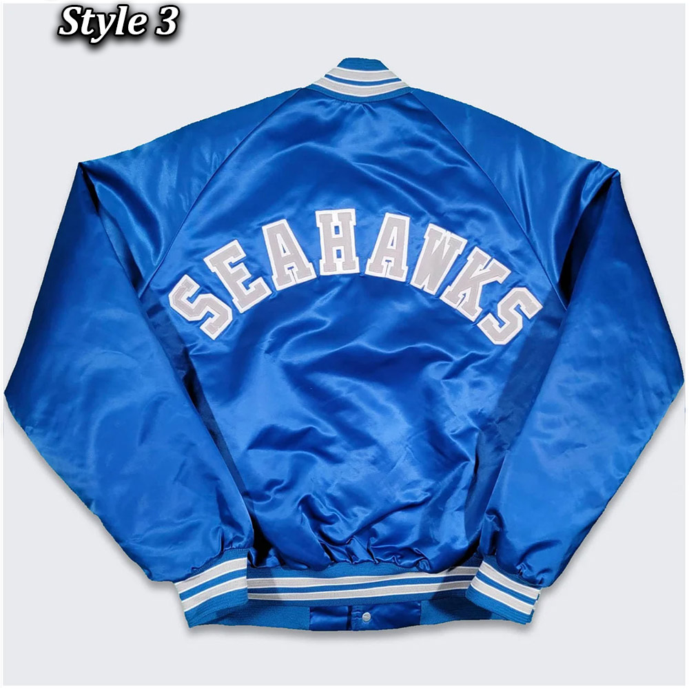 Seattle Seahawks 80s Bomber Blue Satin Jacket - Image 6