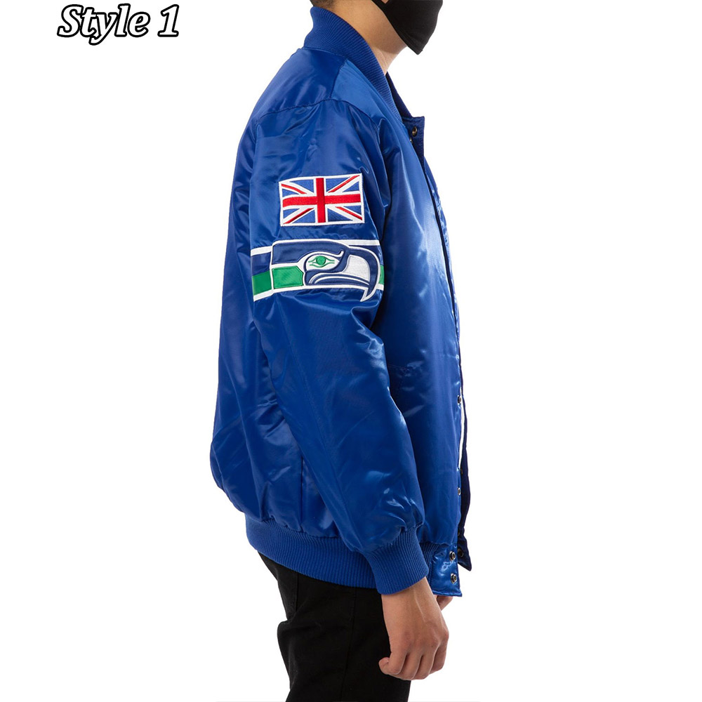 Seattle Seahawks 80s Bomber Blue Satin Jacket - Image 9