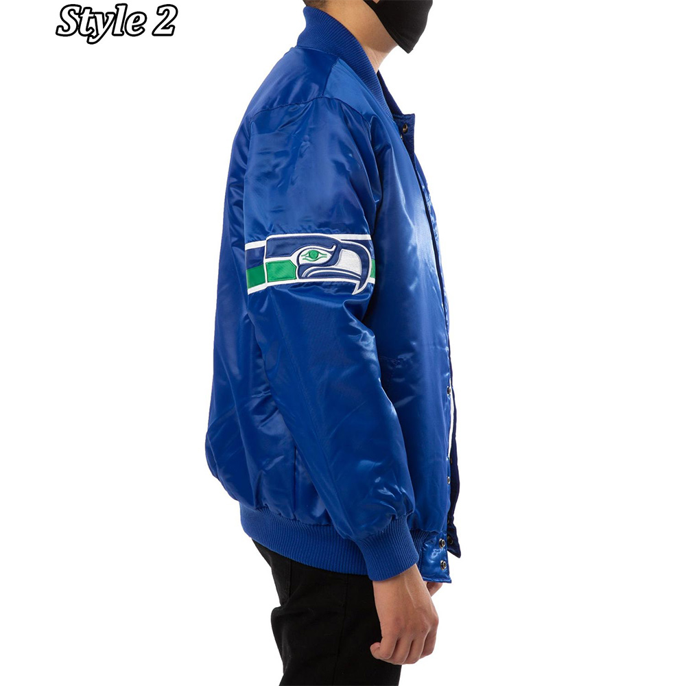 Seattle Seahawks 80s Bomber Blue Satin Jacket - Image 10