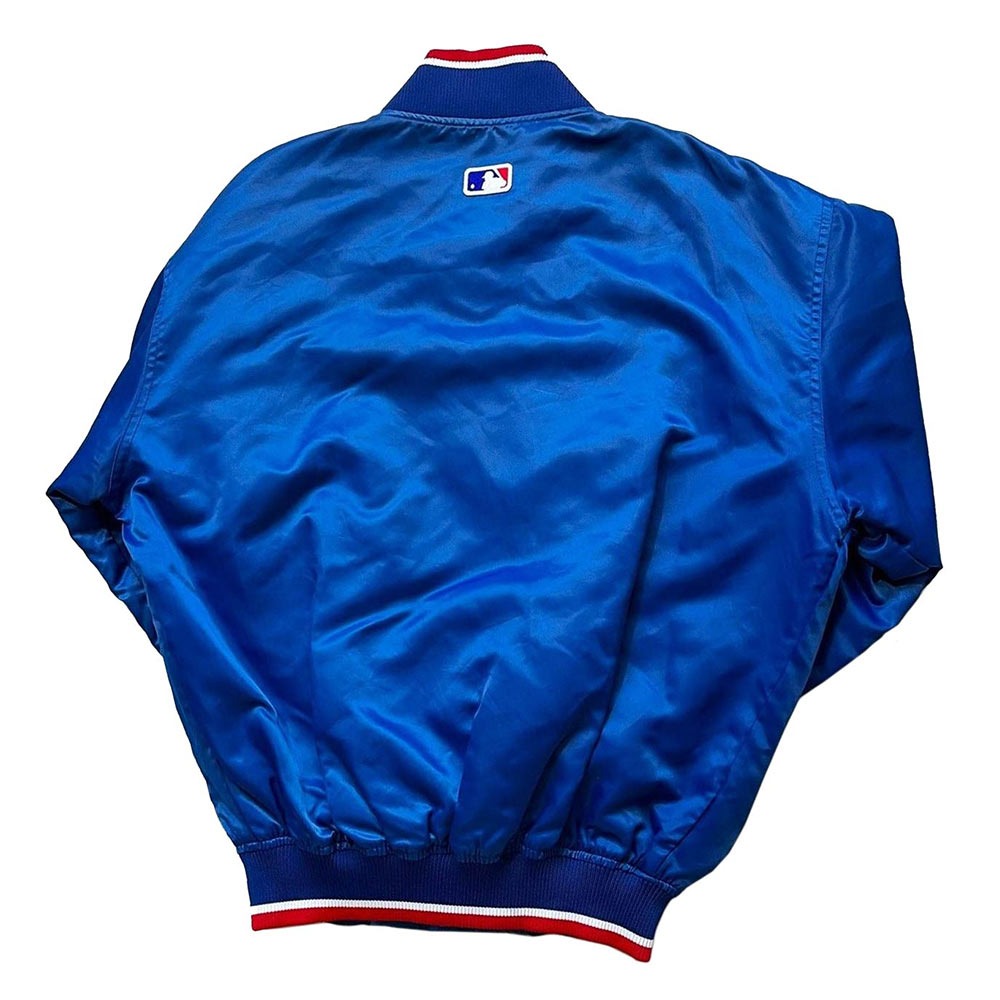 90's Montreal Expos Bomber Blue Satin Jacket - Image 2
