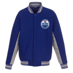 Edmonton Oilers Accent Royal/Gray Poly-Twill Wool Varsity Jacket
