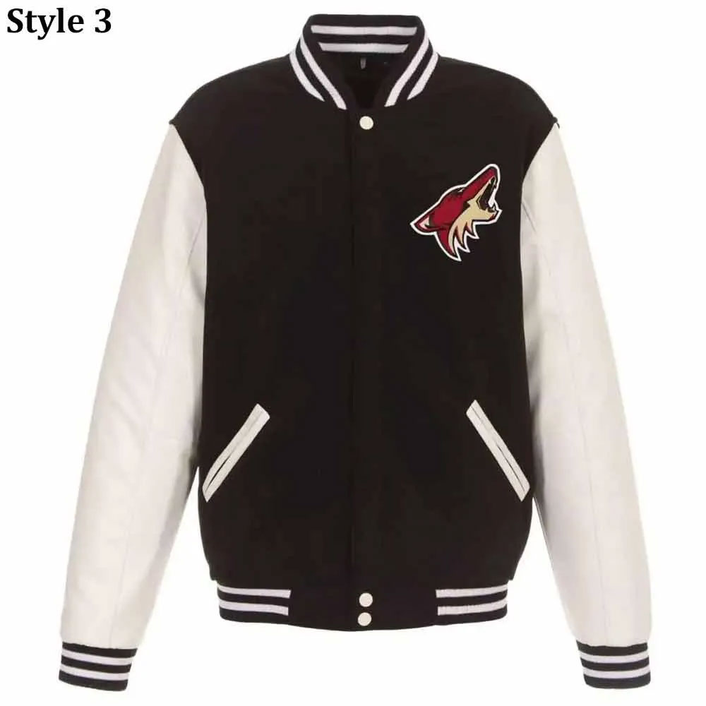 Arizona Coyotes Black Varsity Wool and Leather Jacket - Image 5