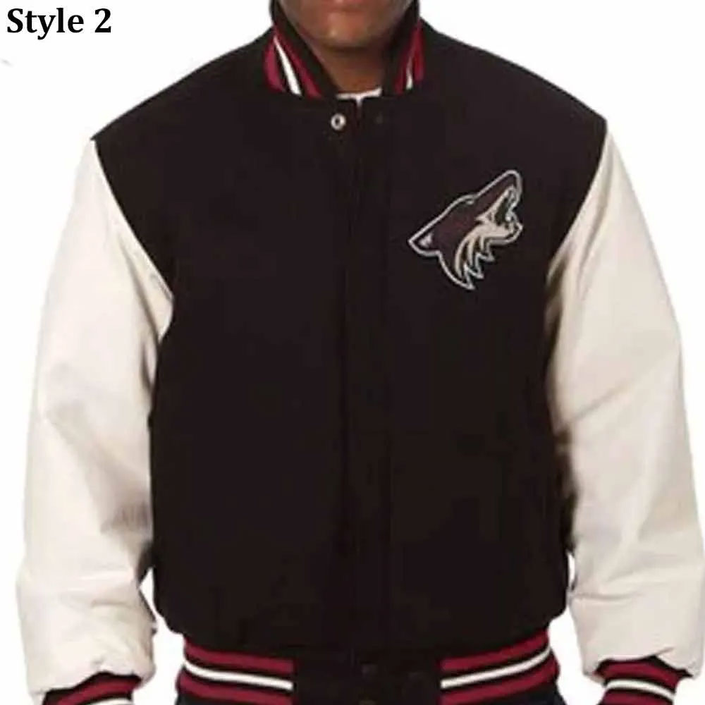 Arizona Coyotes Black Varsity Wool and Leather Jacket - Image 3