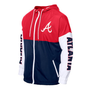 Atlanta Braves Color Block Navy/Red Hoodie Windbreaker