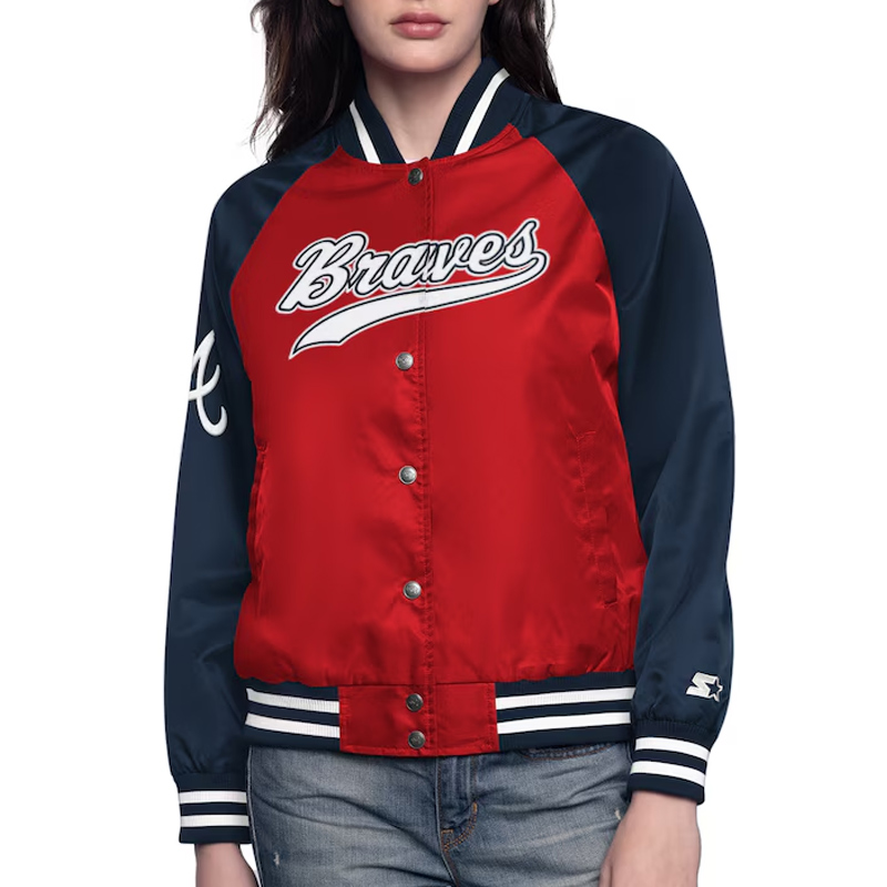 Red/Navy Atlanta Braves Home Run Varsity Satin Jacket