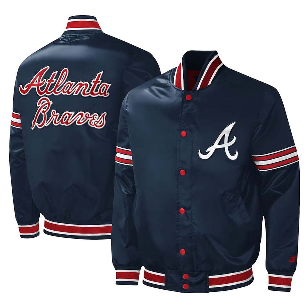 Atlanta Braves Midfield Navy Satin Jacket - Image 3