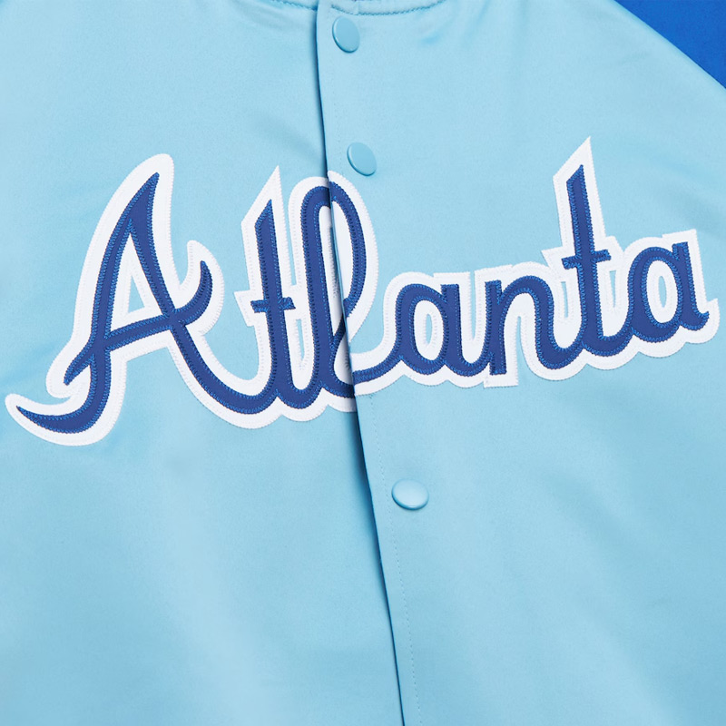 Atlanta Braves Vintage Logo Double Clutch Blue Satin Jacket - Image 3