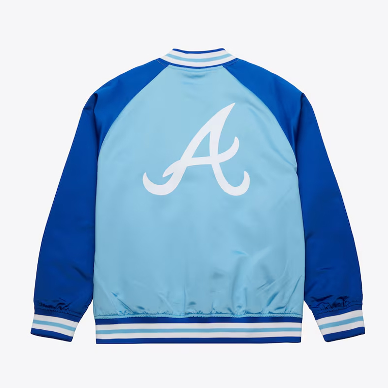 Atlanta Braves Vintage Logo Double Clutch Blue Satin Jacket - Image 2