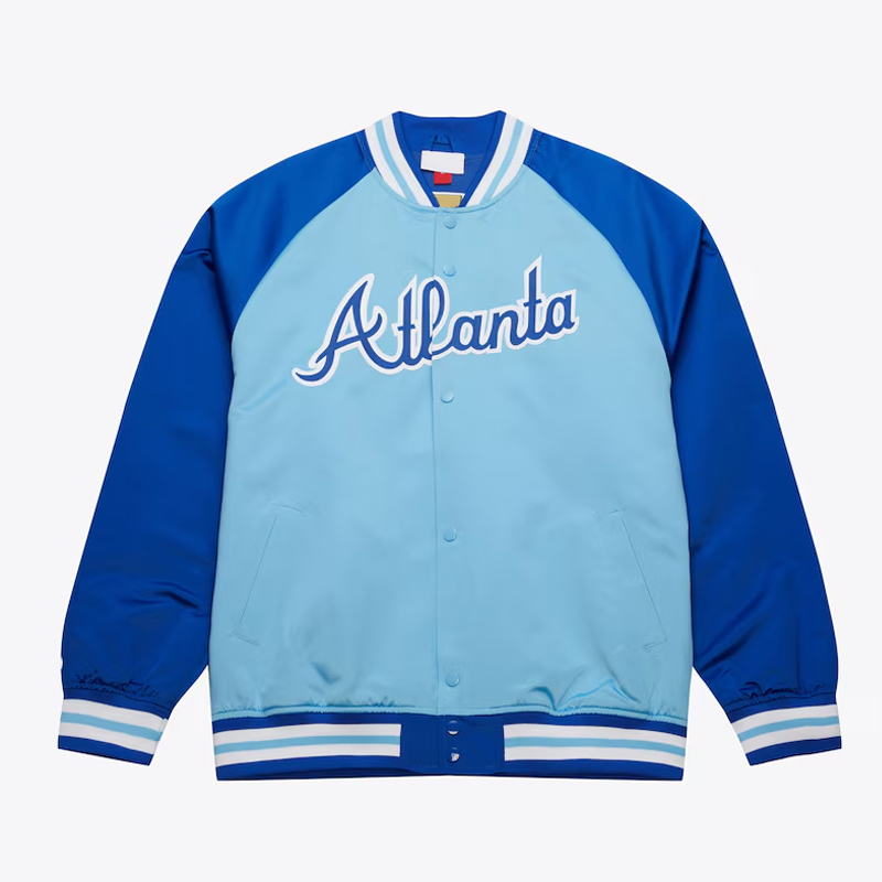 Atlanta Braves Vintage Logo Double Clutch Blue Satin Jacket