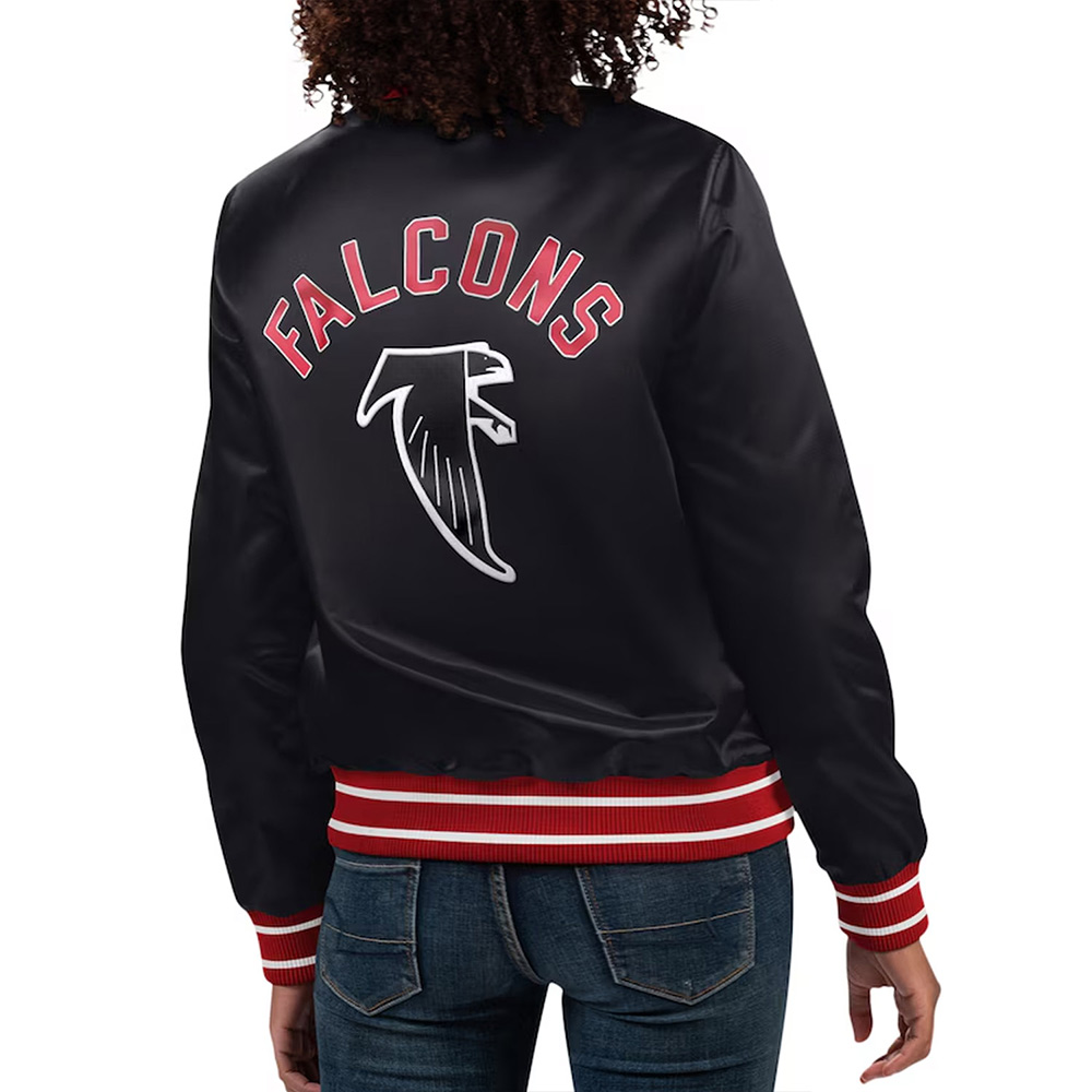 Atlanta Falcons Black Full Count Varsity Satin Jacket - Image 2