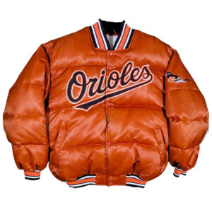 90s Baltimore Orioles Puffer Orange Satin Jacket