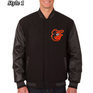 Varsity Baltimore Orioles Black Wool/Leather Jacket