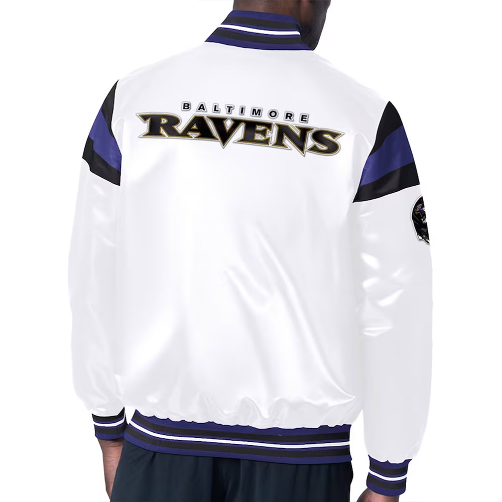 Baltimore Ravens Midweight White Satin Jacket - Image 2