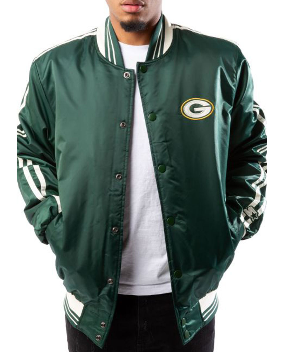 Starter Bay Packers Green Satin Jacket - Image 3