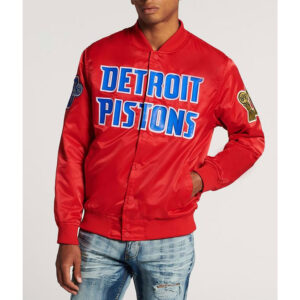 Detroit Pistons Big Logo Black Satin Jacket