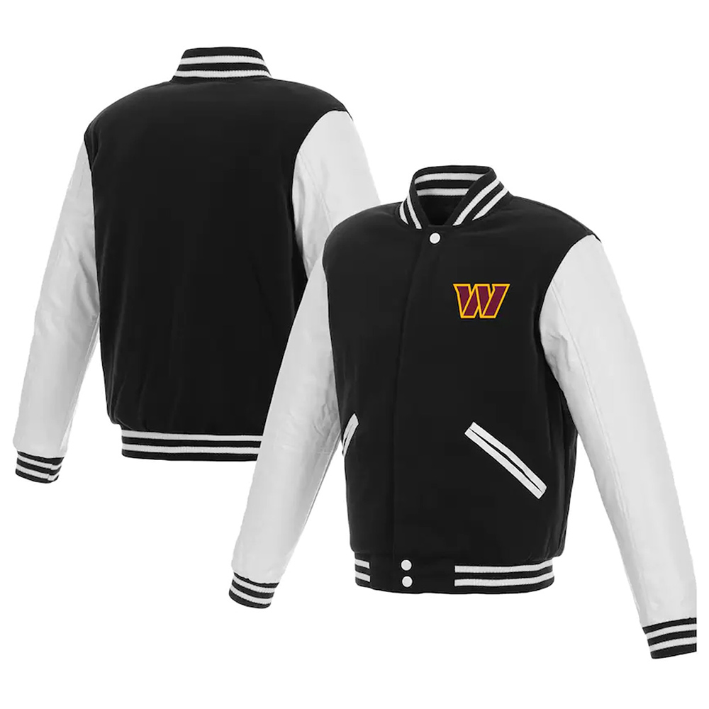 Black/White Washington Commanders Letterman Jacket - Image 3