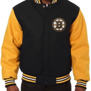 Varsity Boston Bruins Black and Yellow Wool Jacket