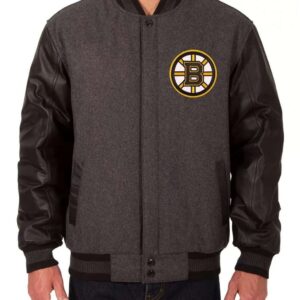 Varsity Boston Bruins Grey and Black Two Tone Jacket