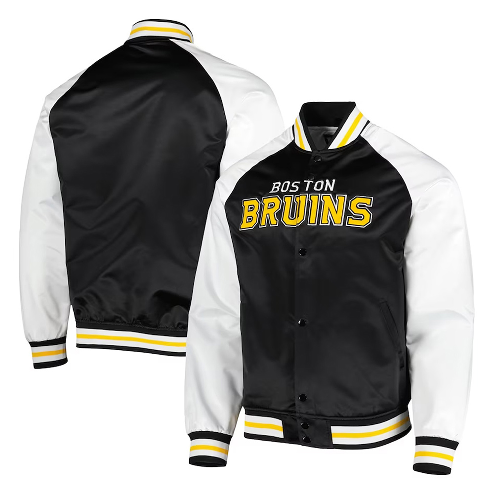 Boston Bruins Prime Time Black and White Satin Jacket - Image 3