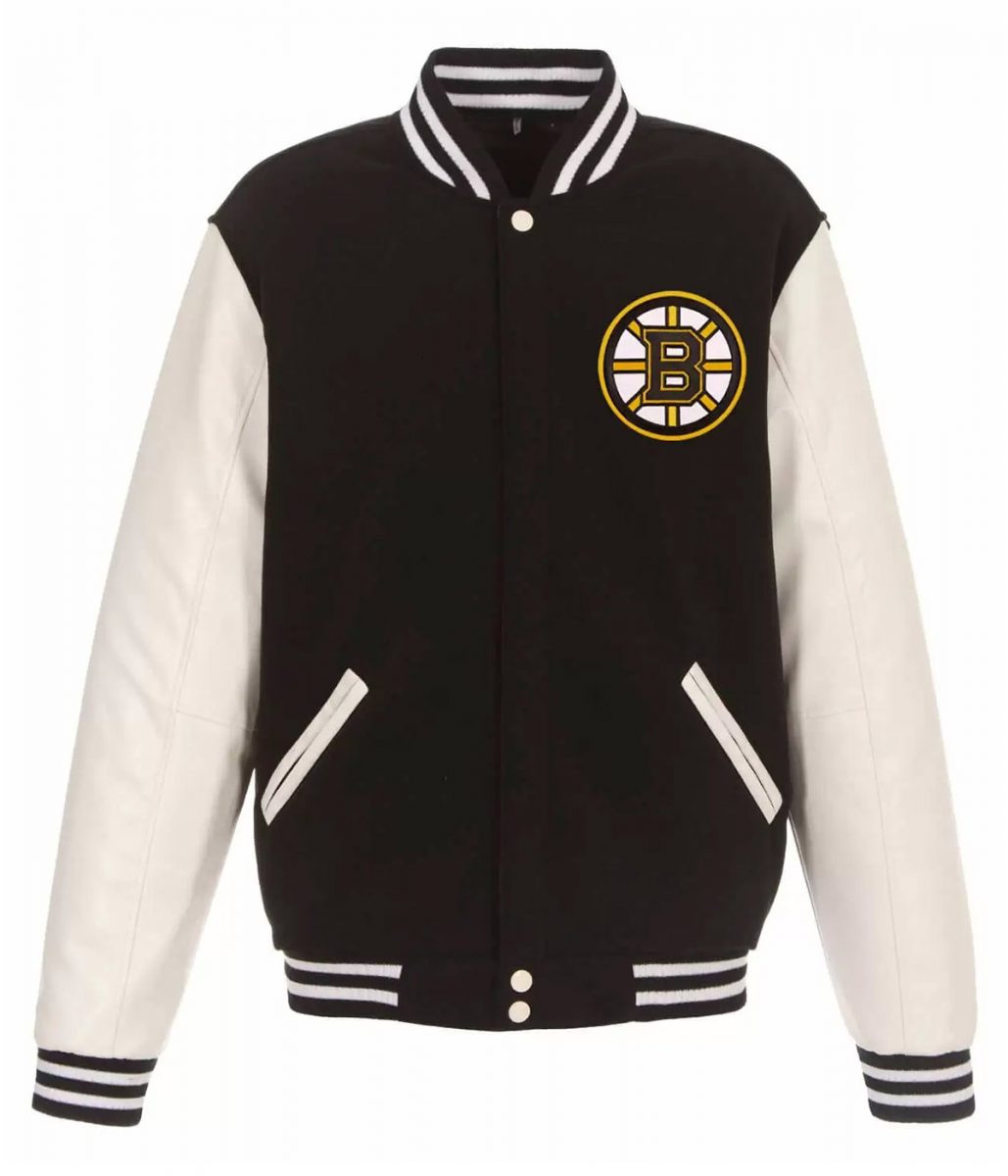 Varsity Boston Bruins White and Black Jacket