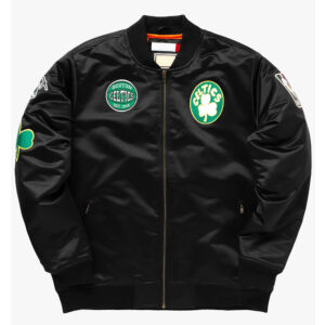 Boston Celtics Bomber Black Satin Jacket