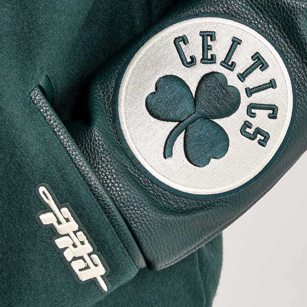 Boston Celtics Dark Green Varsity Wool/Leather Jacket - Image 3