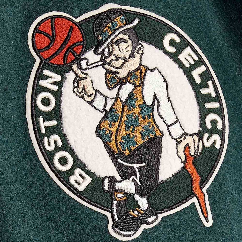 Boston Celtics Dark Green Varsity Wool/Leather Jacket - Image 4