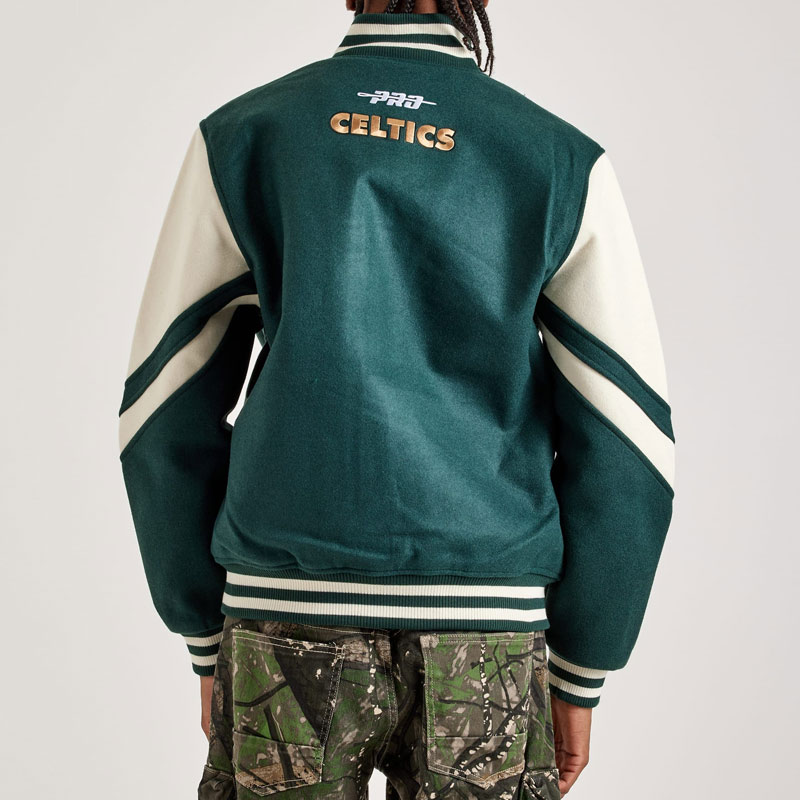 Boston Celtics Green and Off White Varsity Wool Jacket - Image 2