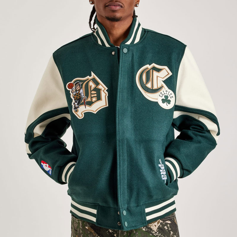 Boston Celtics Green and Off White Varsity Wool Jacket