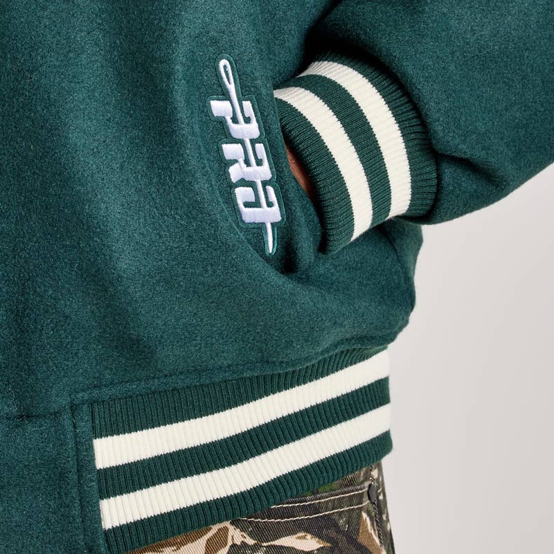 Boston Celtics Green and Off White Varsity Wool Jacket - Image 5