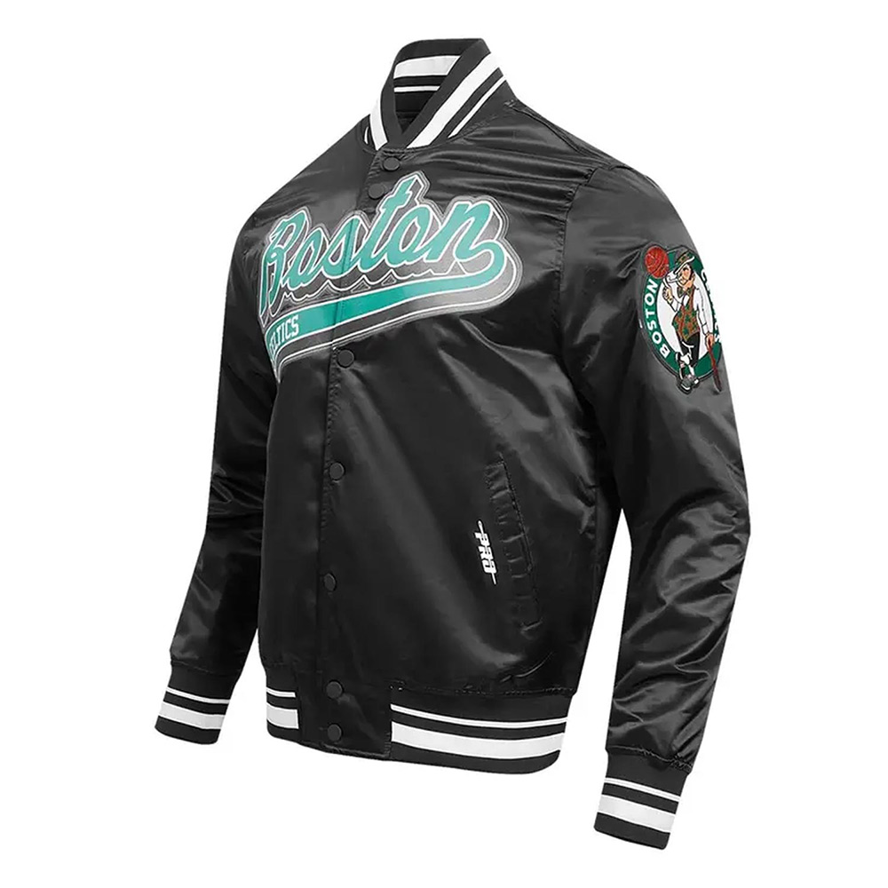 Boston Celtics Script Tail Black Satin Jacket - Image 3
