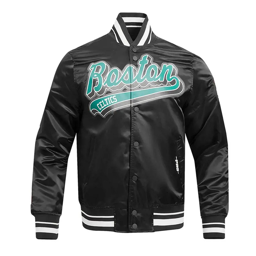 Boston Celtics Script Tail Black Satin Jacket