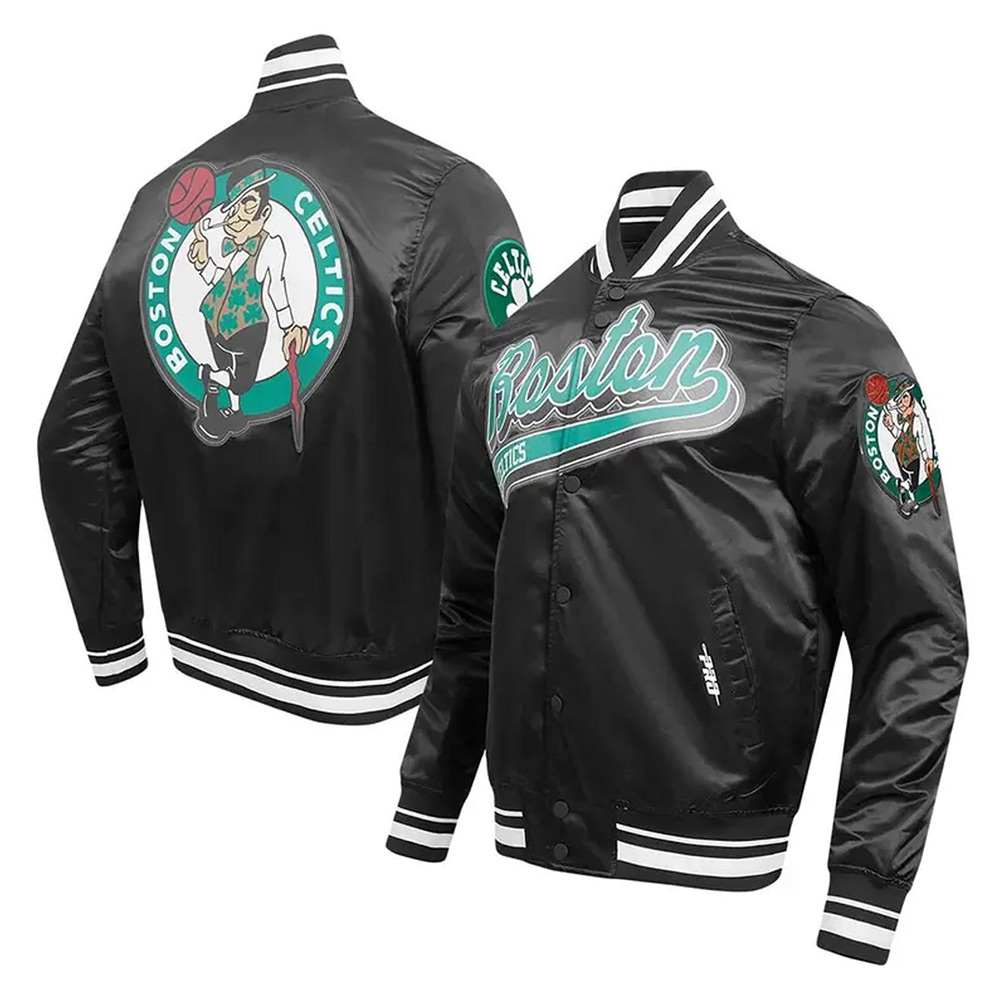 Boston Celtics Script Tail Black Satin Jacket - Image 4