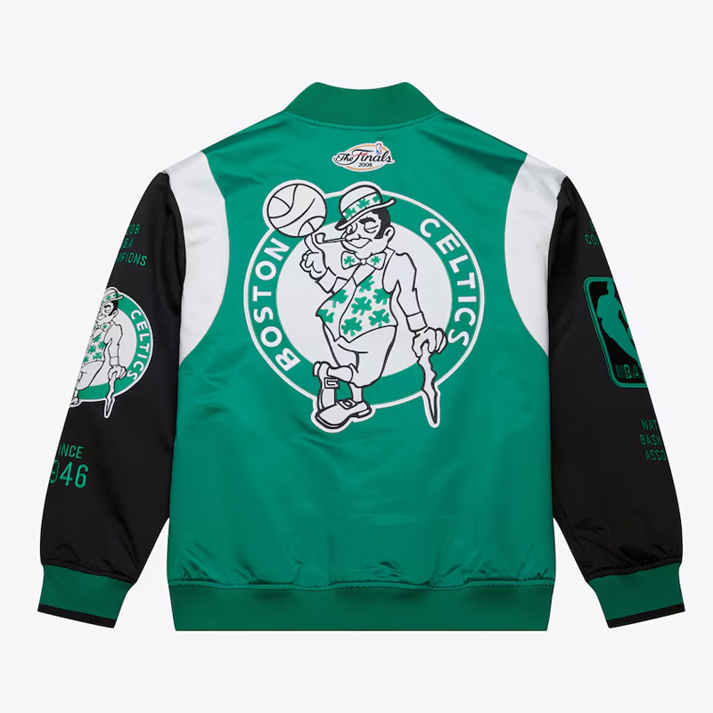 Boston Celtics Team Origins Green Satin Jacket - Image 2