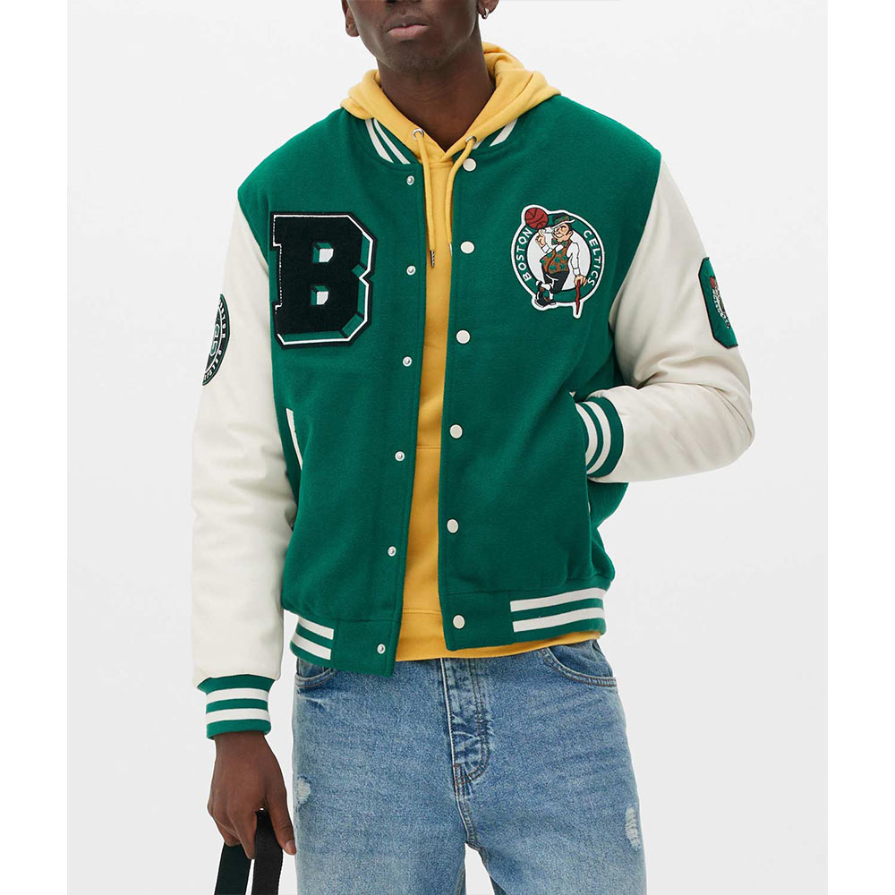 Boston Celtics Varsity Green and Off White Jacket - Image 4