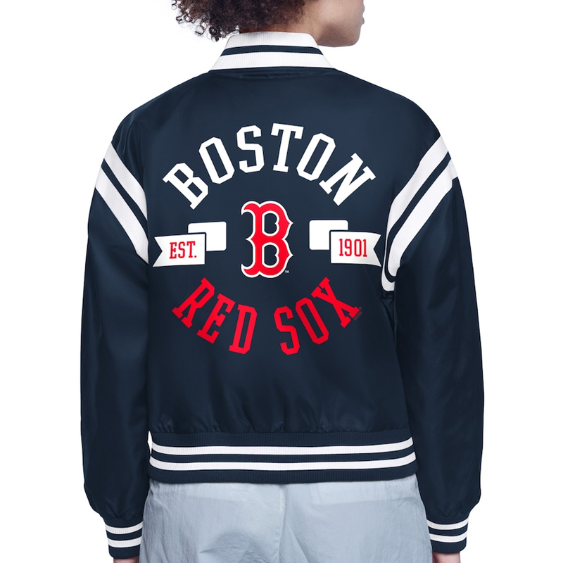 Boston Red Sox Printed Logo Varsity Satin Jacket - Image 3