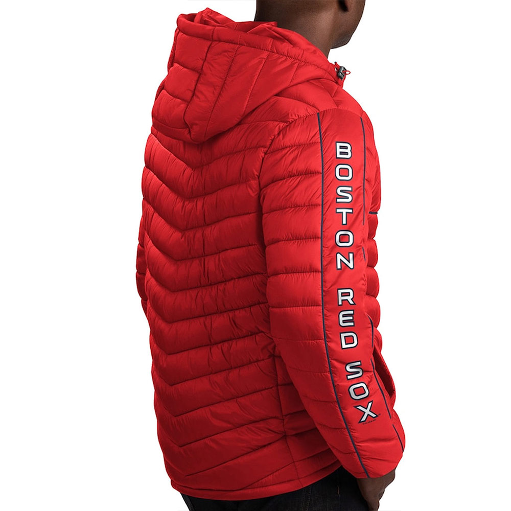 Boston Red Sox Splitter Soft Down Puffer Red Hooded Jacket - Image 4