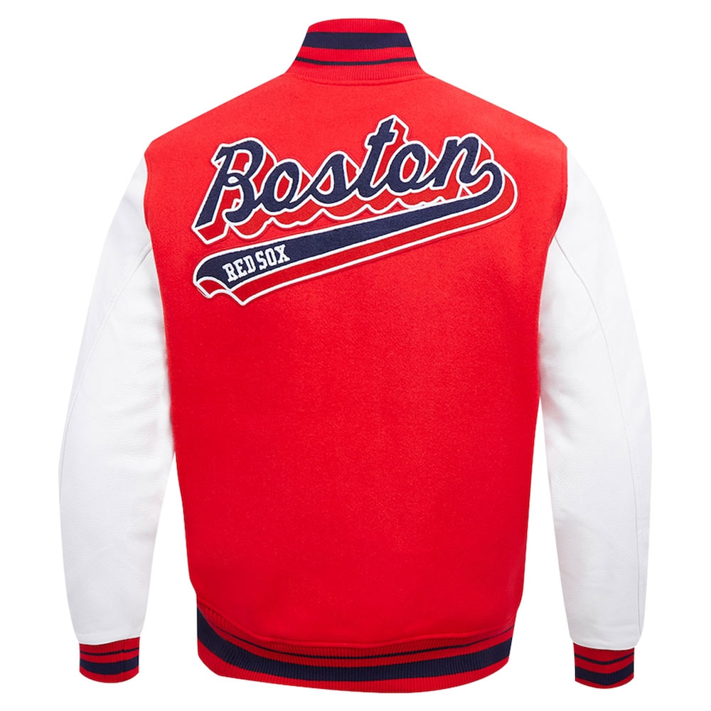 Boston Red Sox Script Tail Red and White Varsity Jacket - Image 2