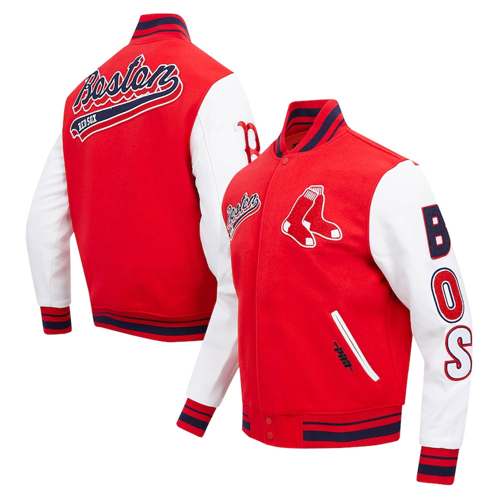 Boston Red Sox Script Tail Red and White Varsity Jacket - Image 5