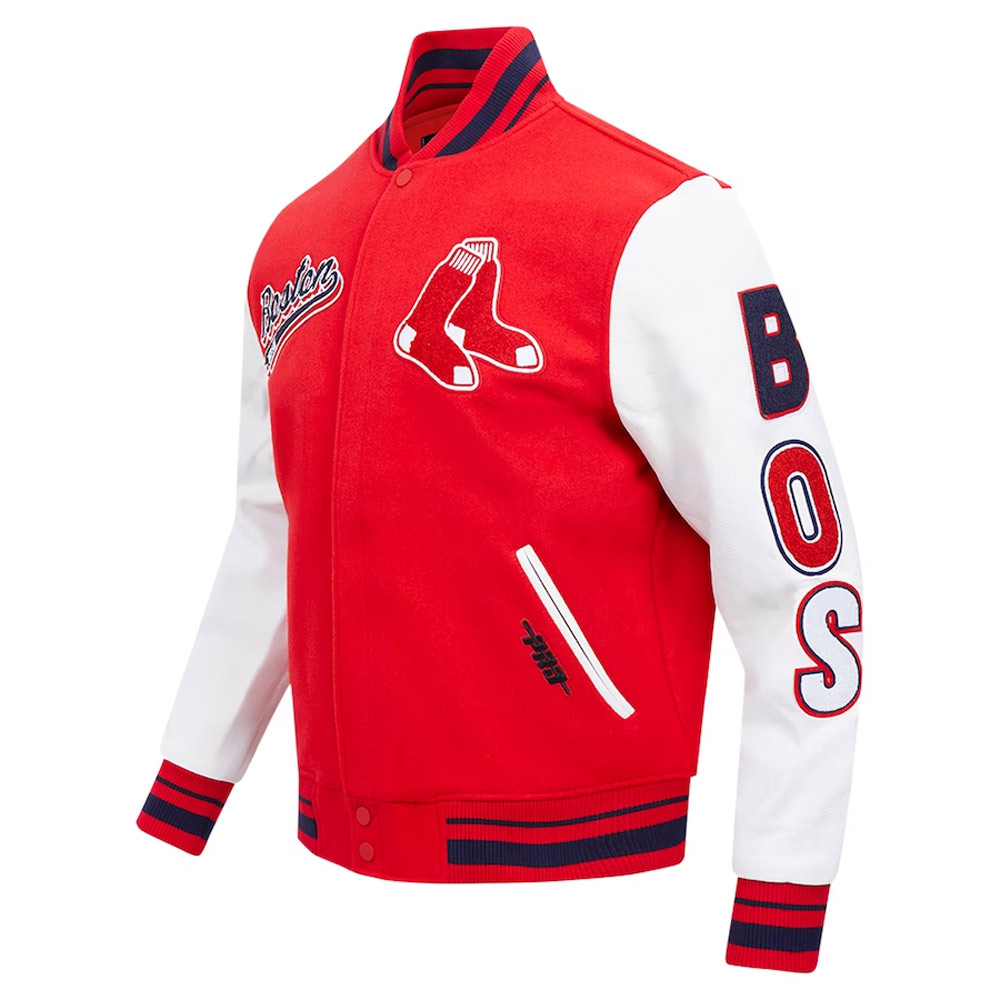 Boston Red Sox Script Tail Red and White Varsity Jacket - Image 3