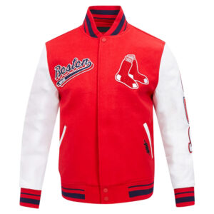 Boston Red Sox Script Tail Red and White Varsity Jacket