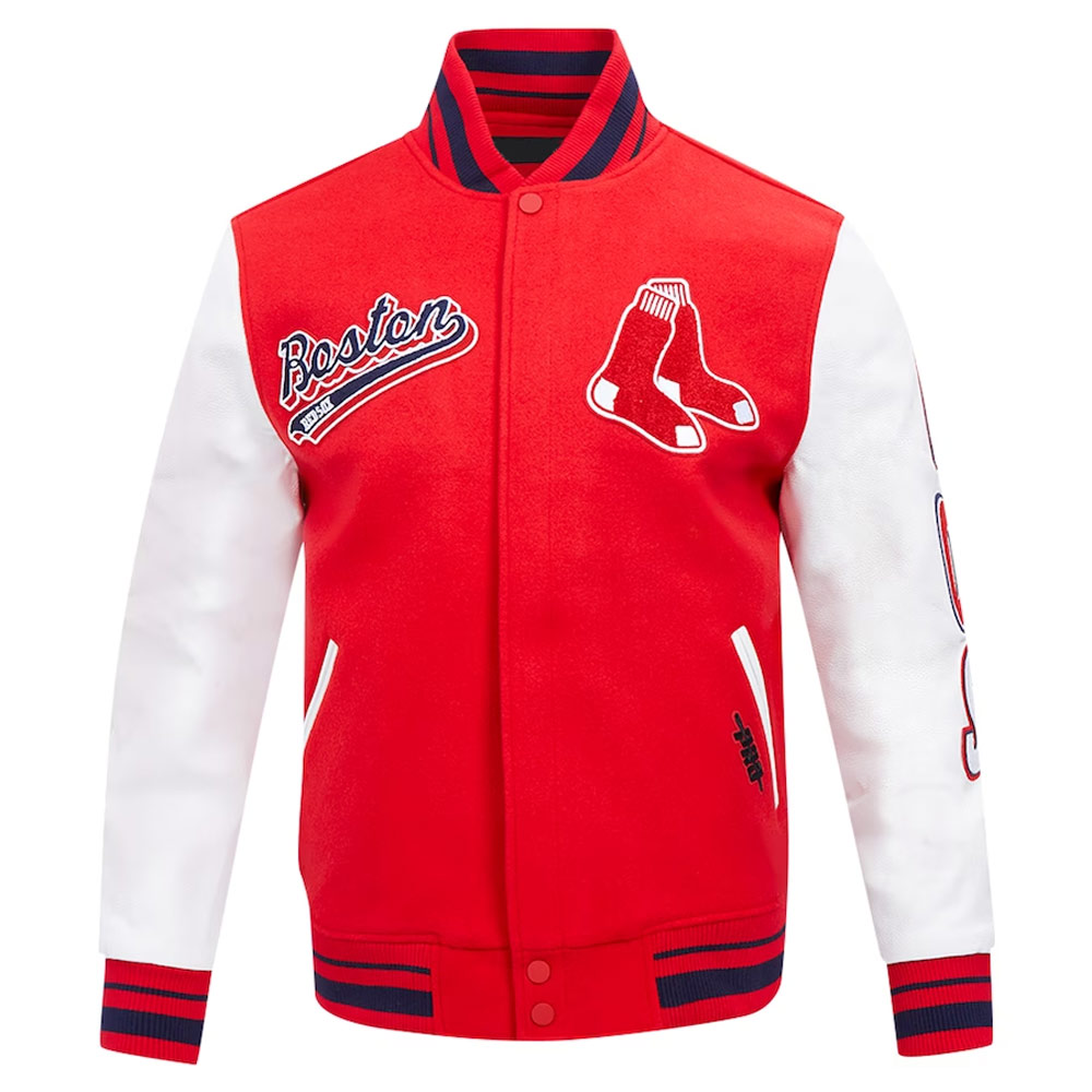 Boston Red Sox Script Tail Red and White Varsity Jacket