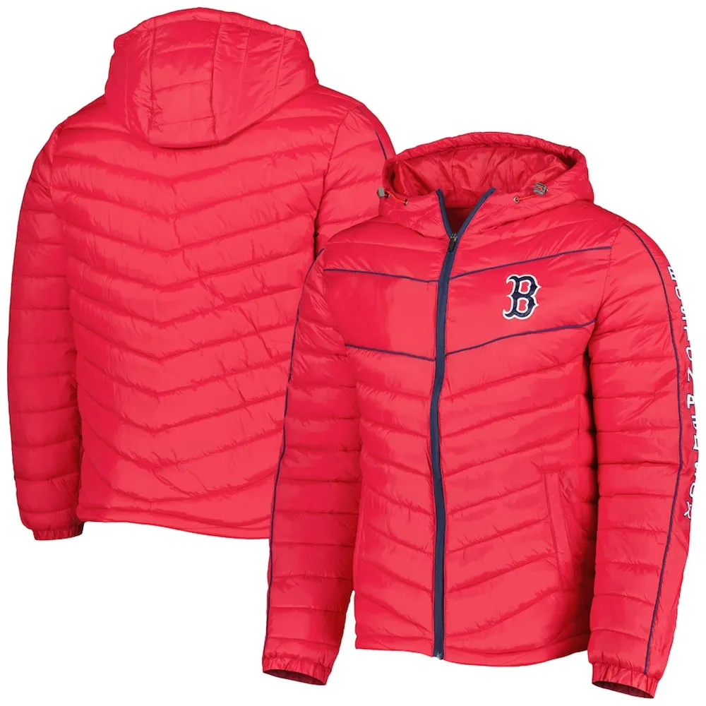 Boston Red Sox Splitter Soft Down Puffer Red Hooded Jacket - Image 5