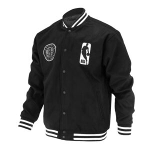 Brooklyn Nets Logoman Shadow Black Varsity Jacket