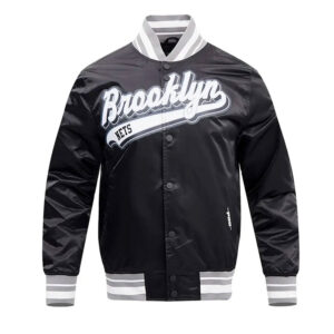 Brooklyn Nets Script Tail Black Satin Jacket
