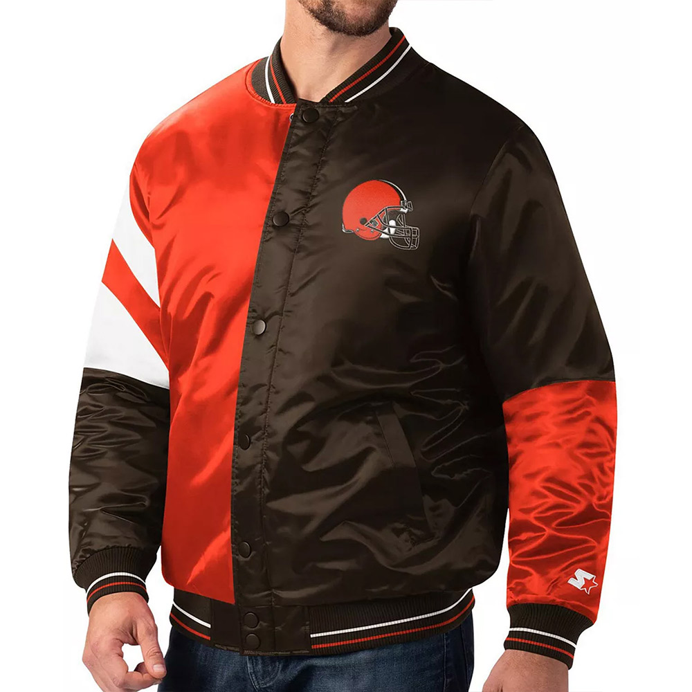 Cleveland Browns Leader Varsity Brown/Orange Satin Jacket - Image 4